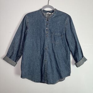 Vintage J Jill Denim Button Up Roll Sleeve Tunic Top Womens Small Cotton Classic